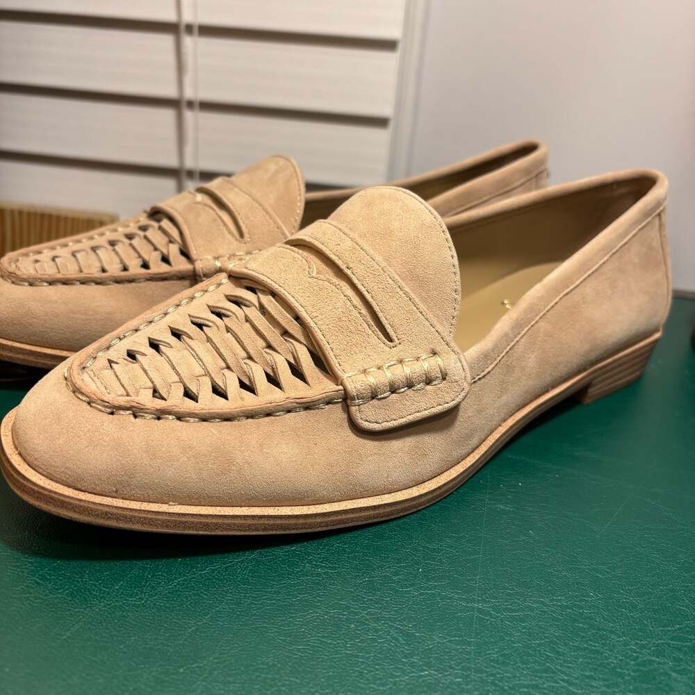 Vince Camuto Caylas Woven Suede Penny Loafers in Beige Sz 8 W - Picture 4 of 16